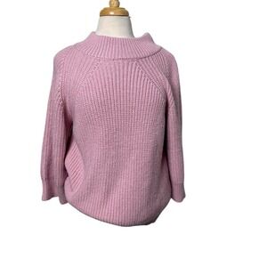 CENTRAL PARK WEST Pink Chunky Knit Mock Neck Sweater Pullover Cozy Spring M